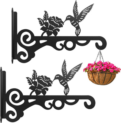 2 Pack Colgador Plantas Metal 25cm Patrón Pájaros Ganchos Antióxido