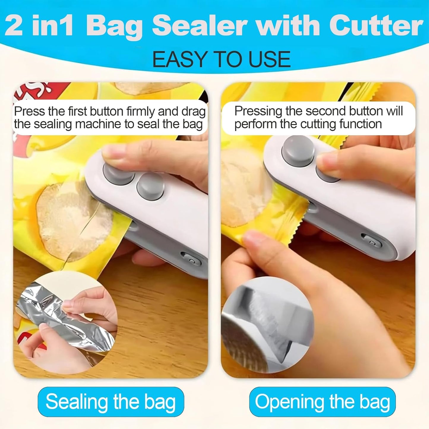 Sellador térmico recargable con imán para bolsas de plástico y alimentos