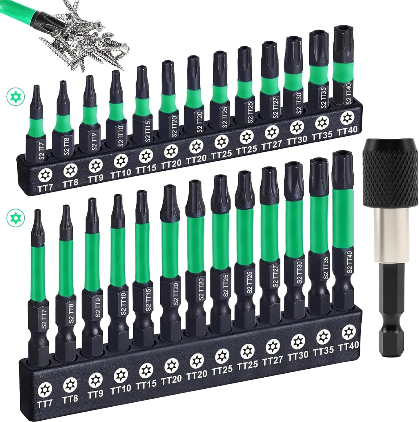 Set 27 Brocas Torx Impacto TT7-TT40 Acero S2 Puntas Magnéticas