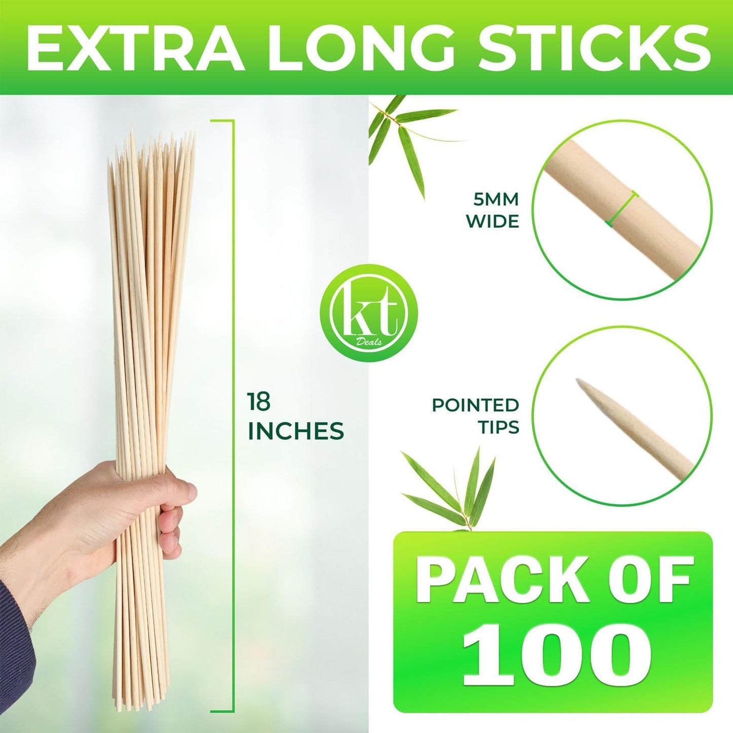 100 Palitos Bambú 18pulg Asar Kabob Barbacoa