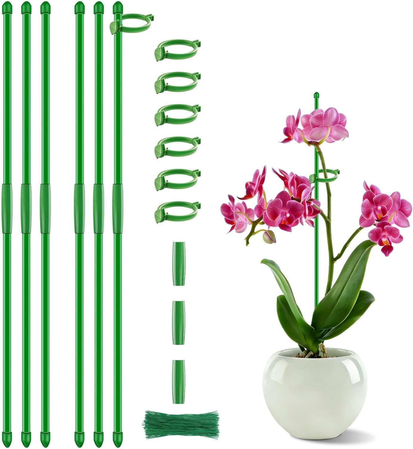 6 Estacas Soporte Plantas 17pulg 3-5pies con Clips