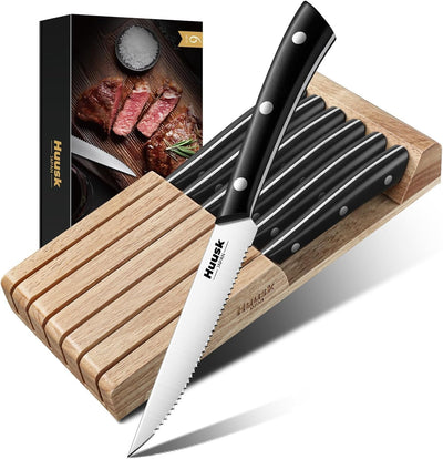 Set 6 Cuchillos Carne Acero Inox Bloque Cajón Organizador