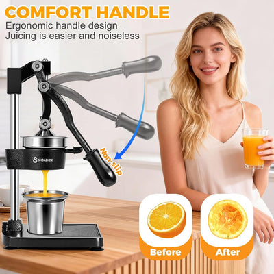 Exprimidor cítricos hierro fundido taza acero inox negro