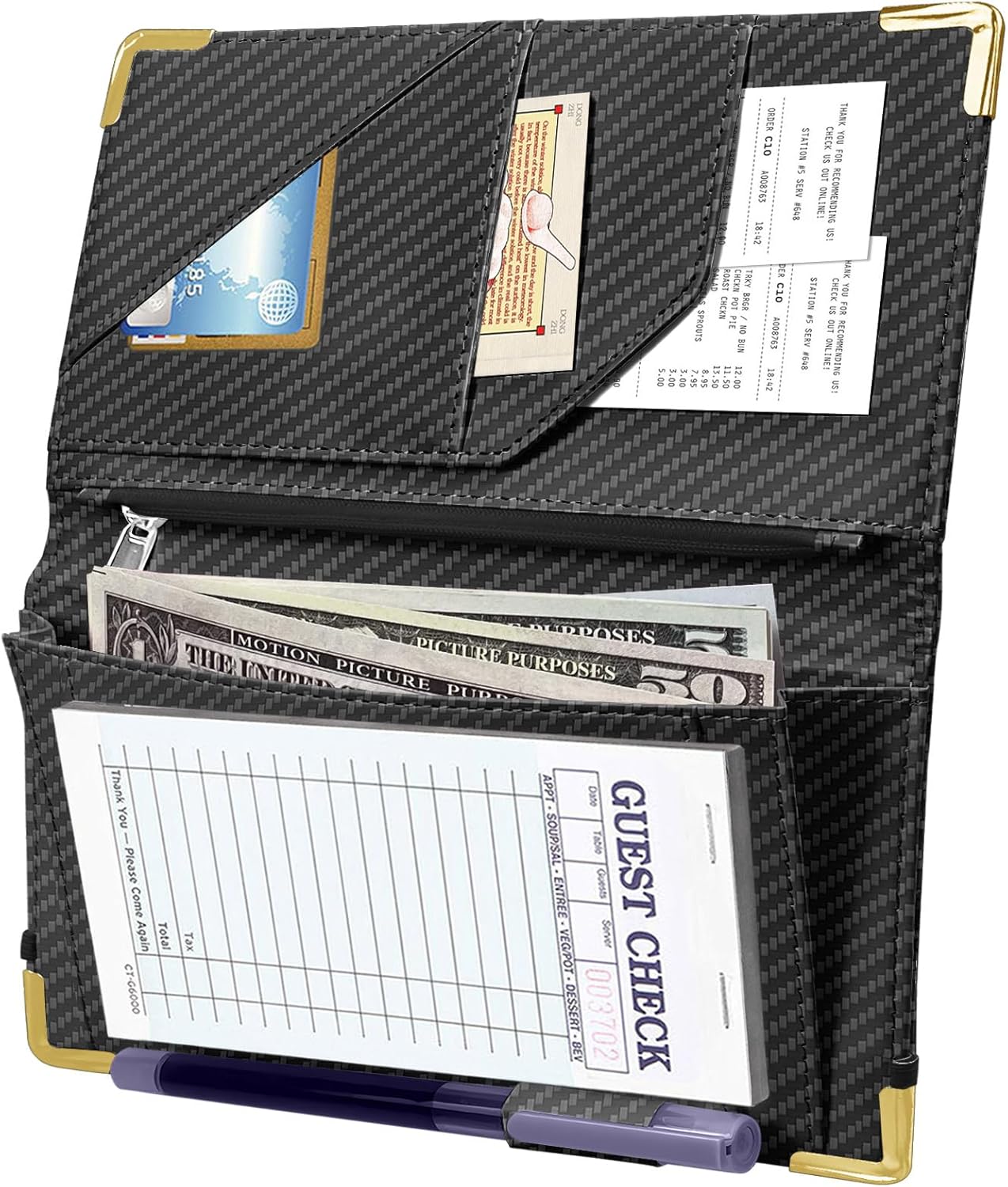 Libreta para servidores con bolsillo de cremallera y gran capacidad