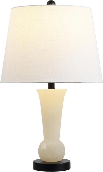 Lámpara mesita noche alabastro blanco 23pulg base cristal latón dorado LED