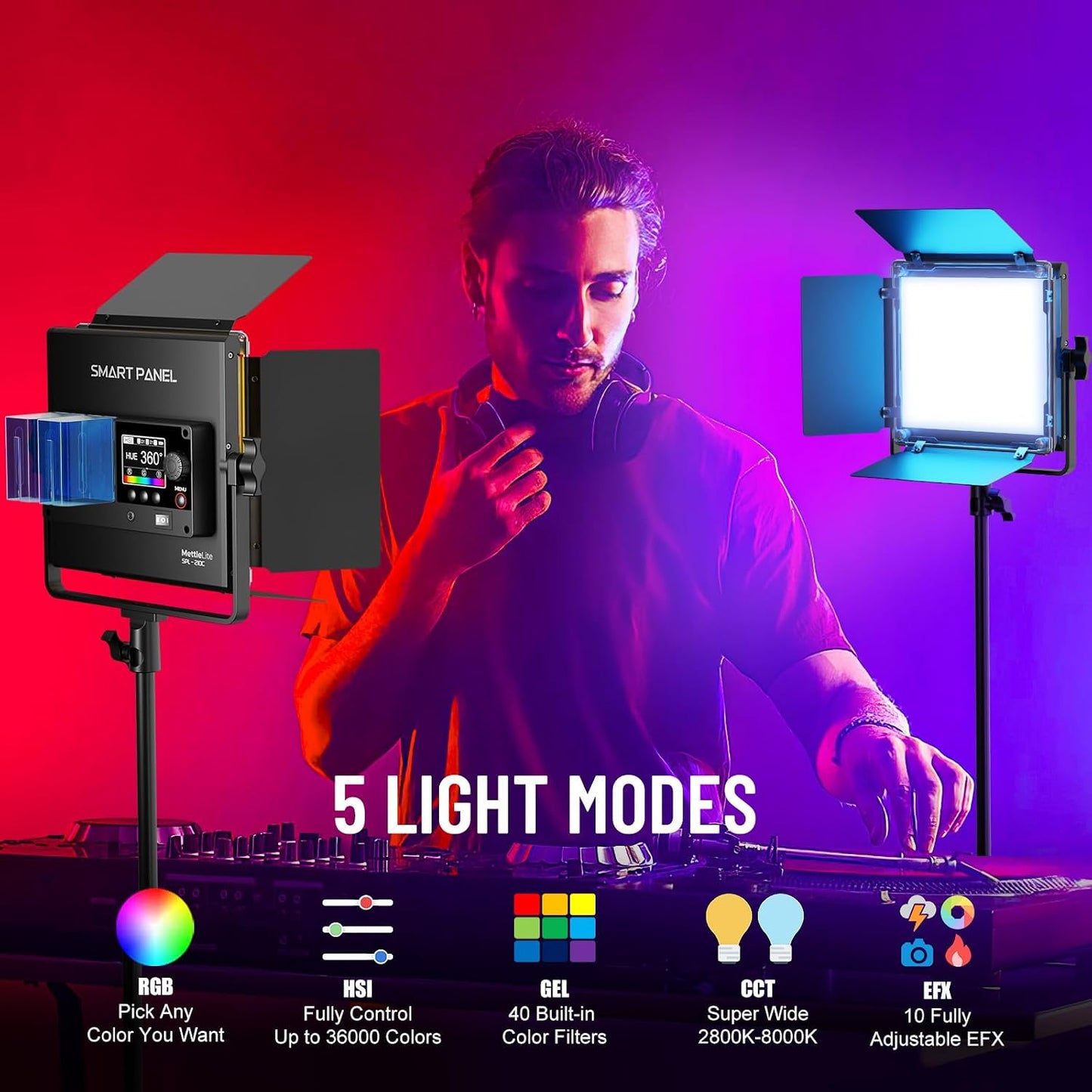 Kit luz LED RGB estudio 2800K-8000K control APP CRI 97