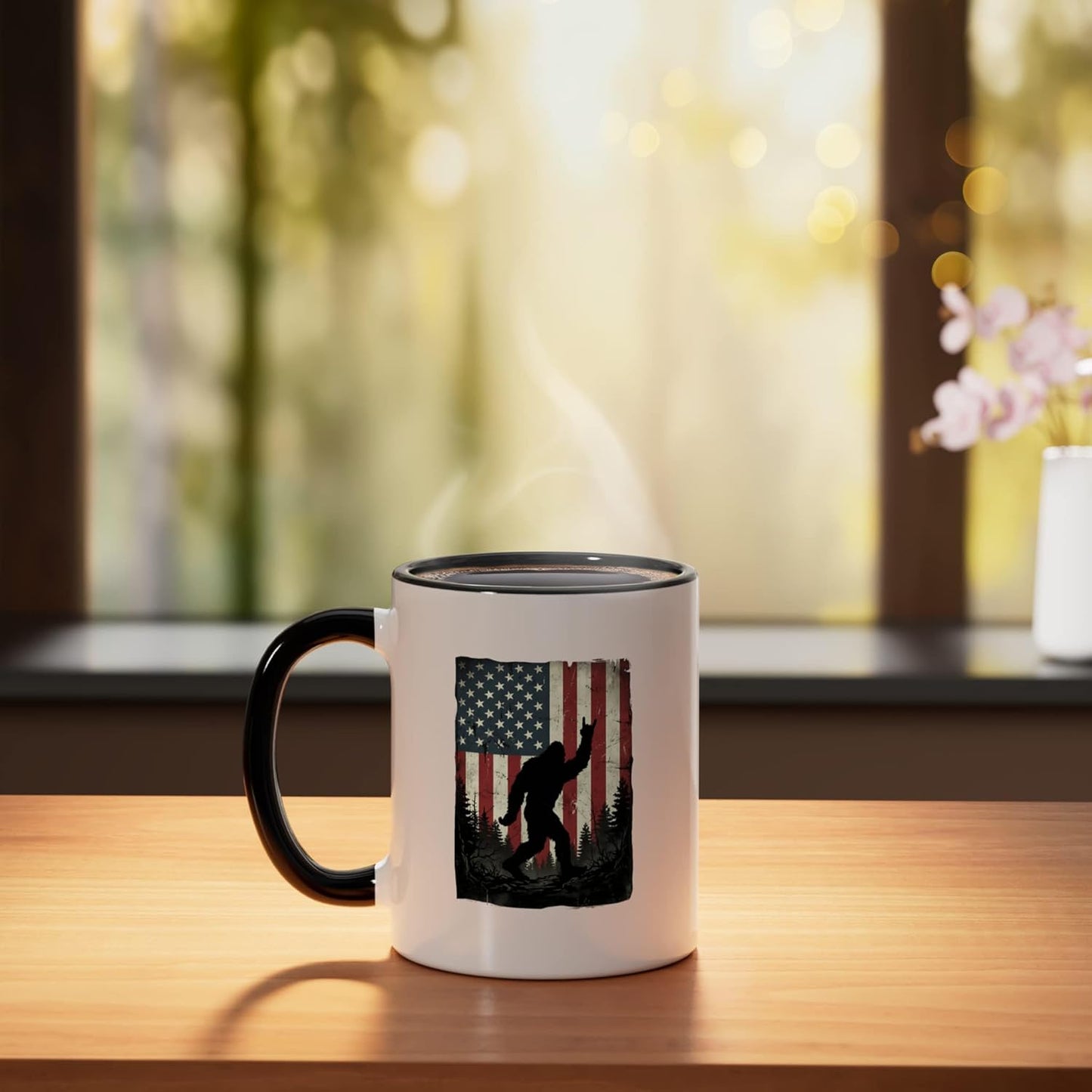 Taza Cerámica Bigfoot Bandera Americana Negro Blanco