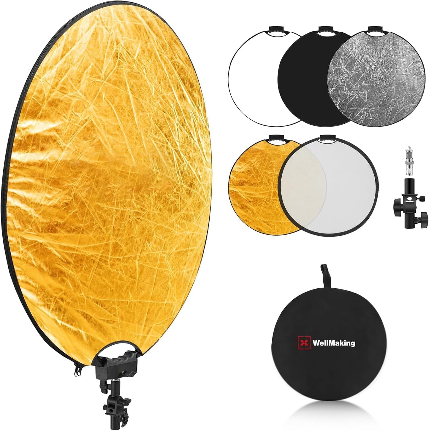 Reflector luz 32pulg plegable 5en1 roscado plateado