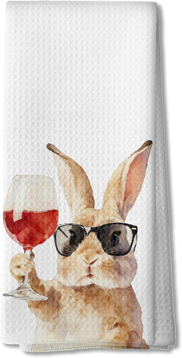 Toallas de cocina de conejito de vino, regalo para amantes del vino