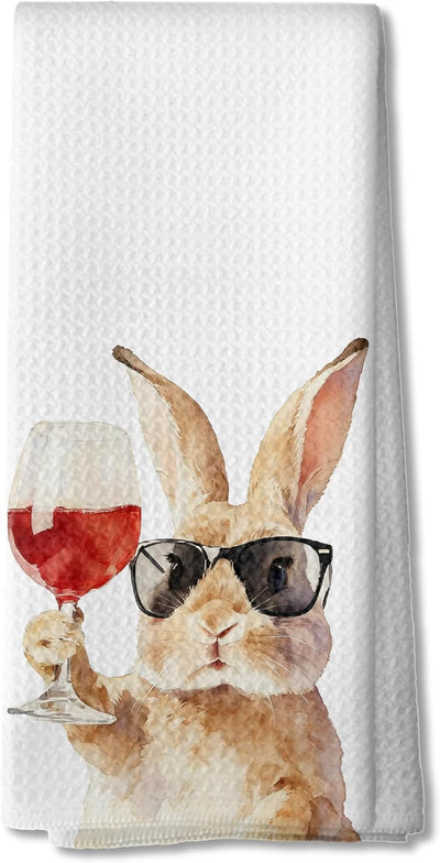Toallas de cocina de conejito de vino, regalo para amantes del vino