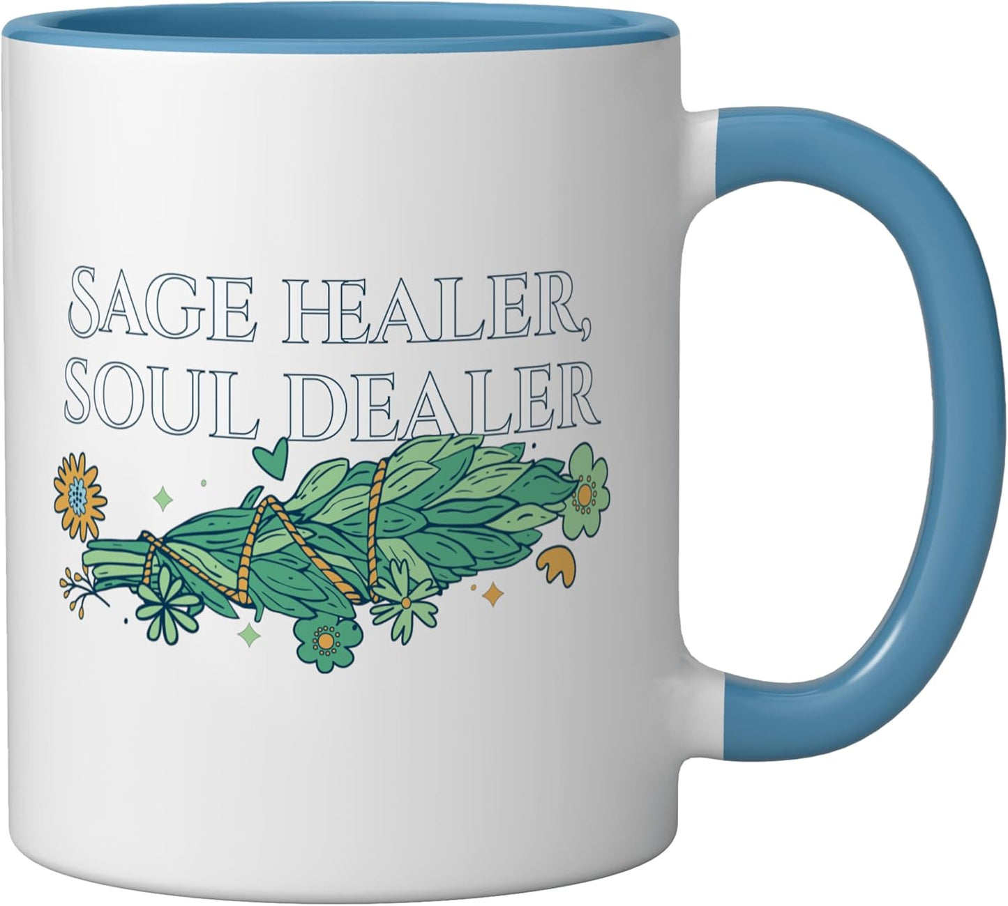 Varillas de incensario para sanación Sage Healer Soul Dealer en taza cerámica azul/blanco