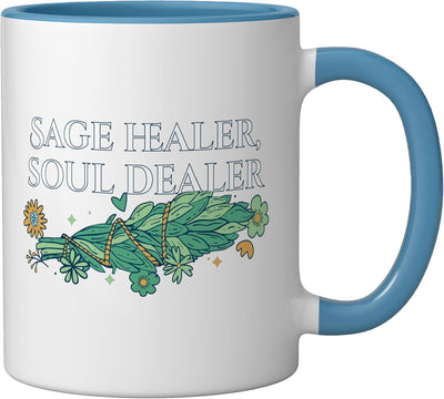 Varillas de incensario para sanación Sage Healer Soul Dealer en taza cerámica azul/blanco