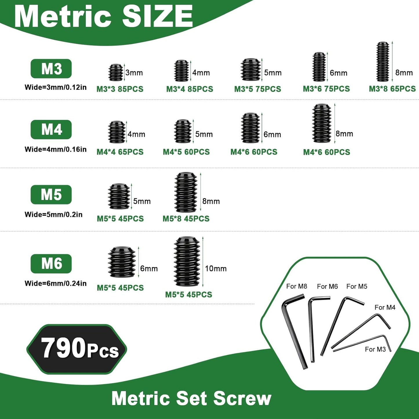 Set 1305 piezas llaves allen métricas y SAE M3-M8