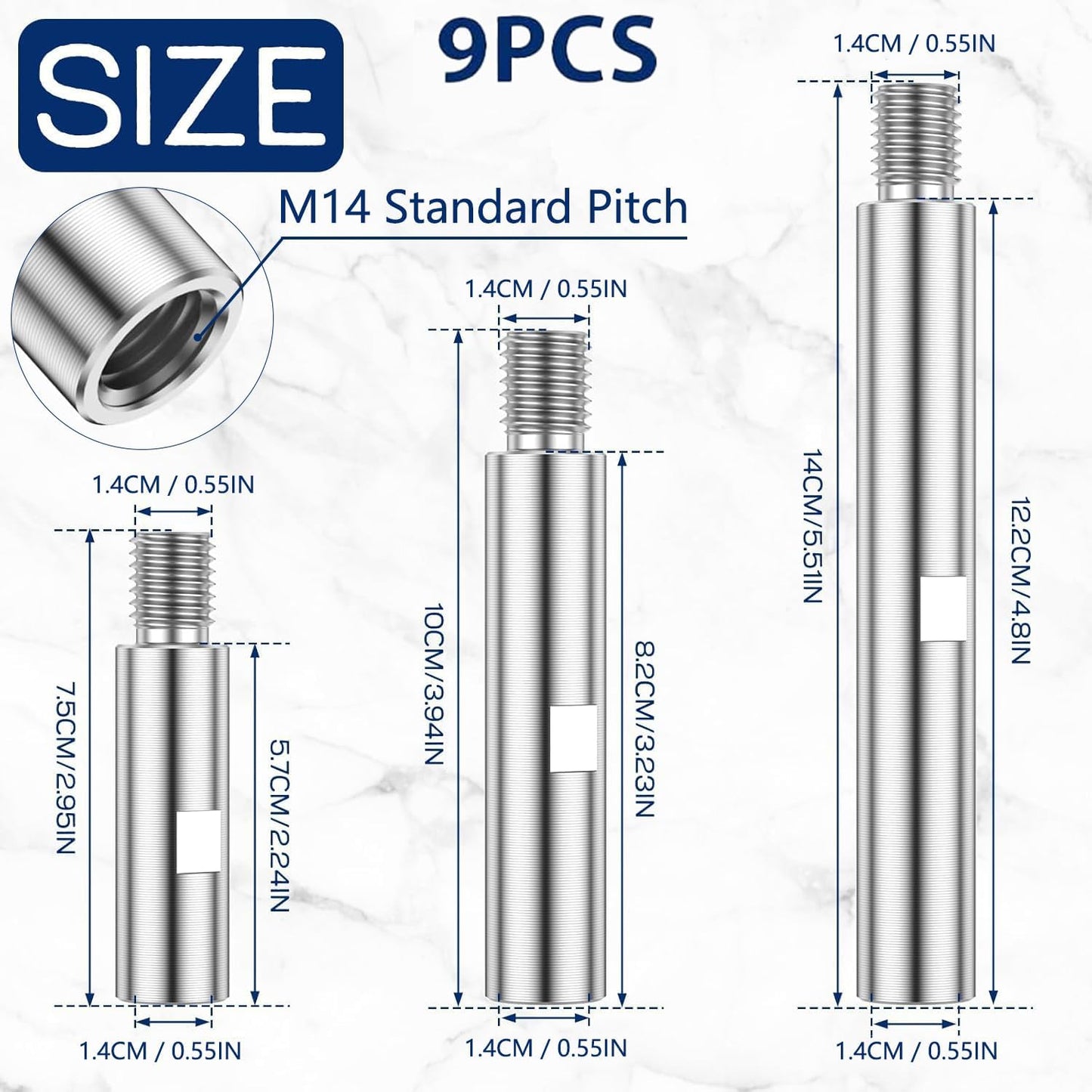 Set 9 Varillas Extensión Aluminio M14 para Amoladora Angular