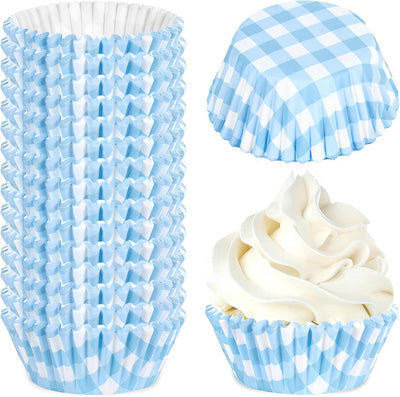 Papel a cuadros azules Whaline para cupcakes y muffins con contenedor de almacenamiento