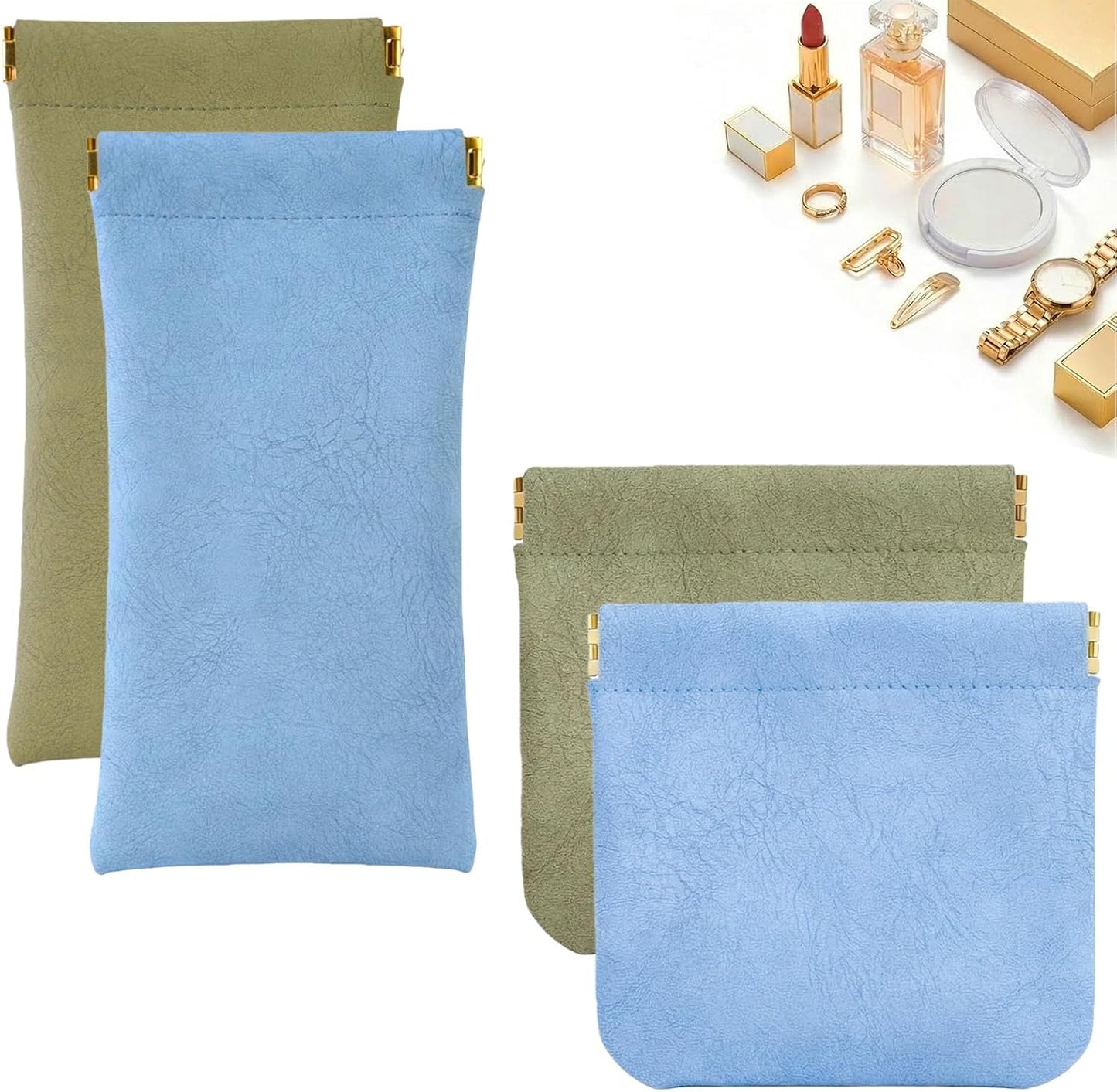4 bolsas maquillaje cuero para mujer portátiles