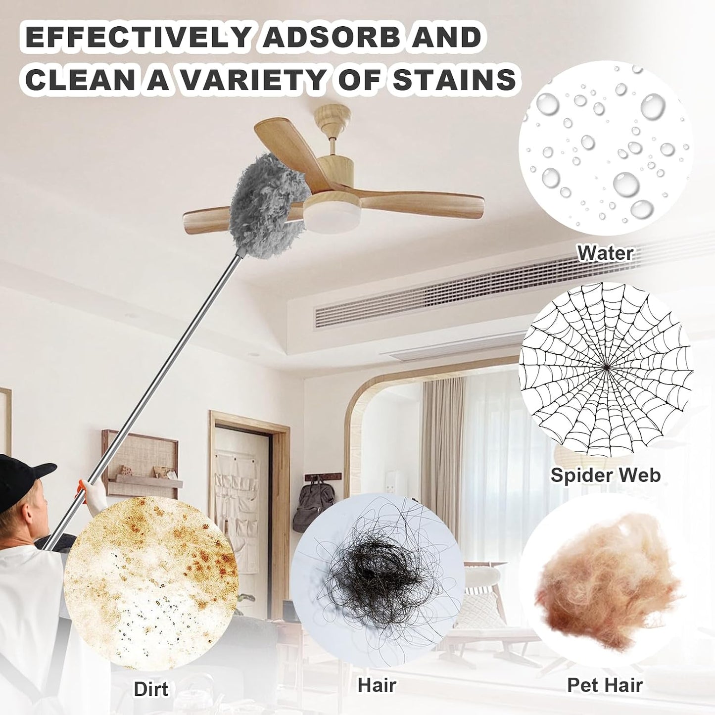 Limpiador ventilador techo poste extensible 13-84pulg gris
