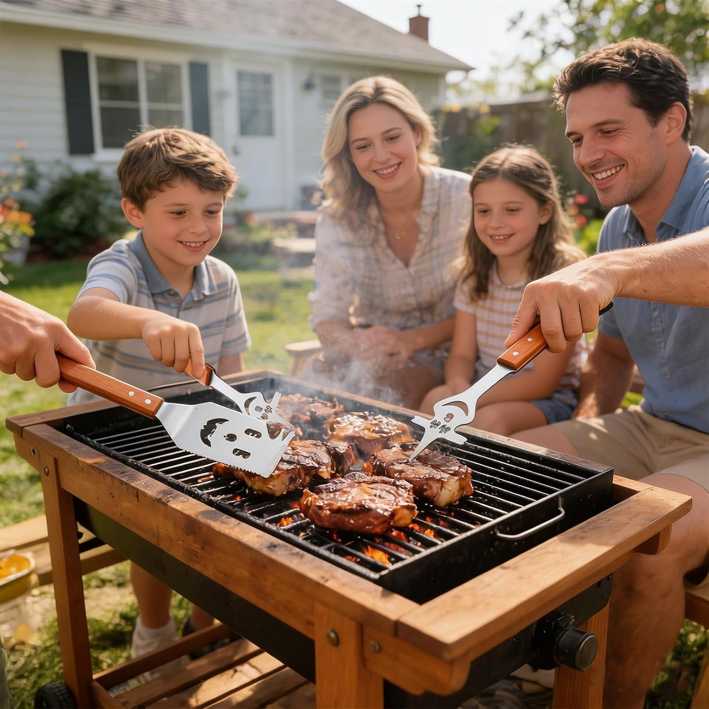 7en1 Accesorios Barbacoa con Asas Madera y Gancho