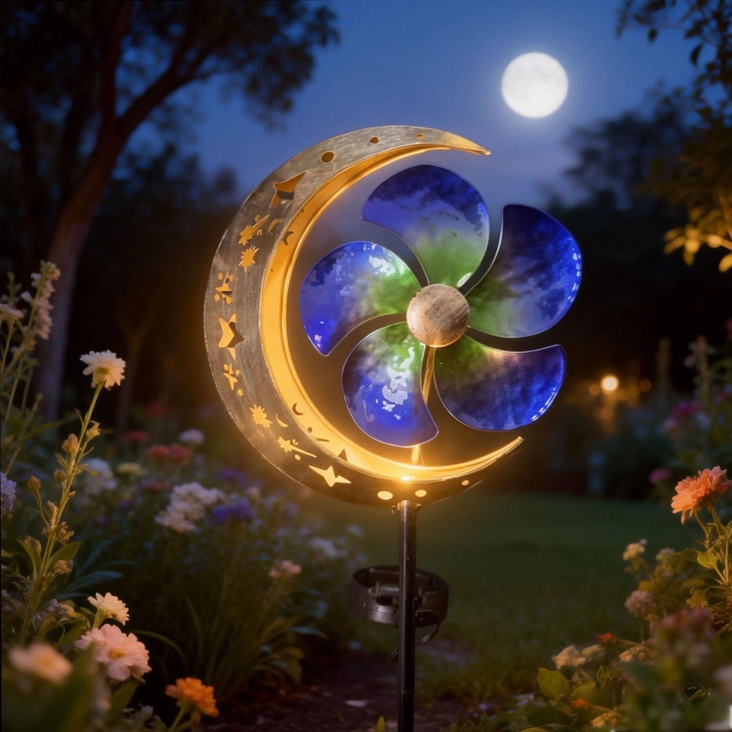 Luz estaca giratoria solar LED blanca para molino de viento