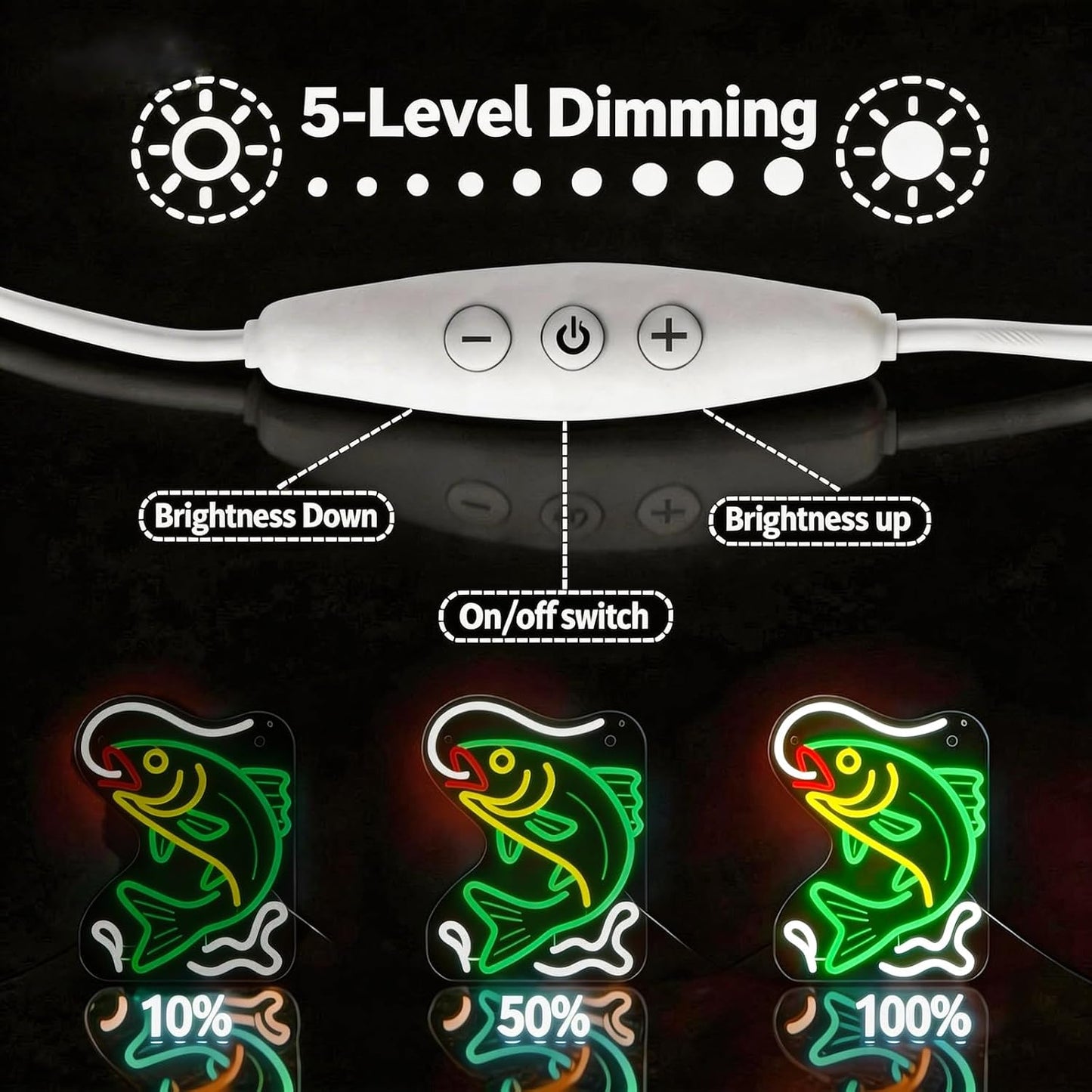 Letrero neón pesca LED verde regulable dormitorio niños