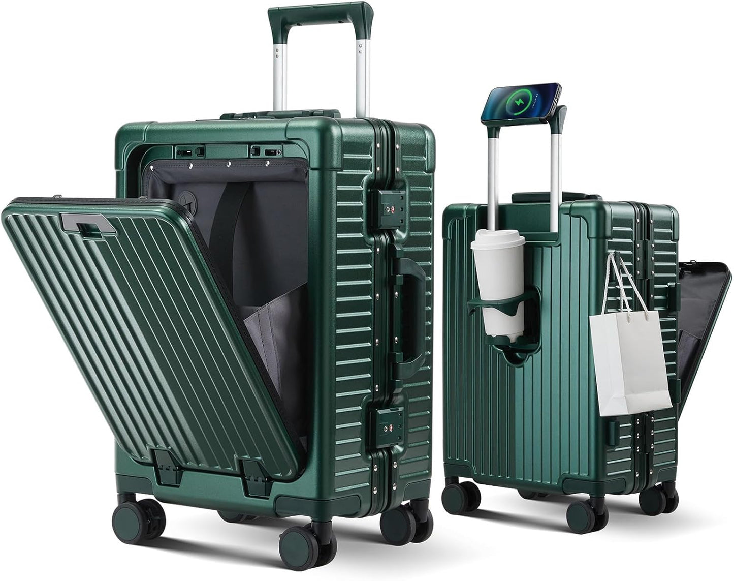Marco aluminio equipaje mano con portavasos USB 20pulg verde oscuro