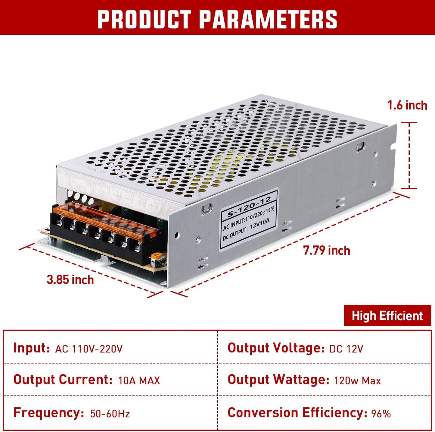 Convertidor AC/DC 12V 10A 120W para LED y CCTV