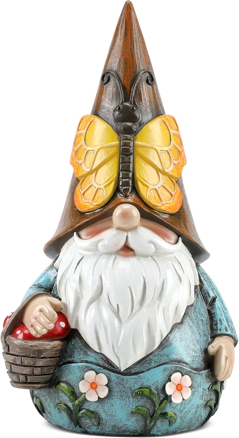 Estatua gnomo jardín mariposa 7.3pulg decoración