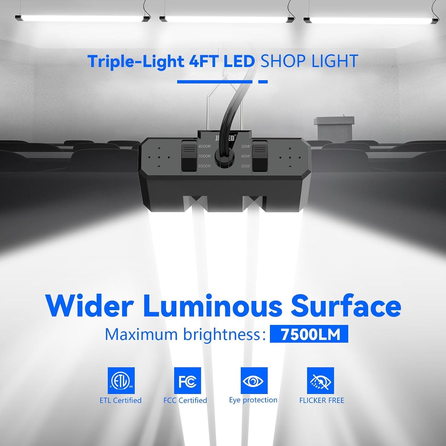 Luces LED tienda 4ft 3CCT 30-50W 7500lm ETL pack 2