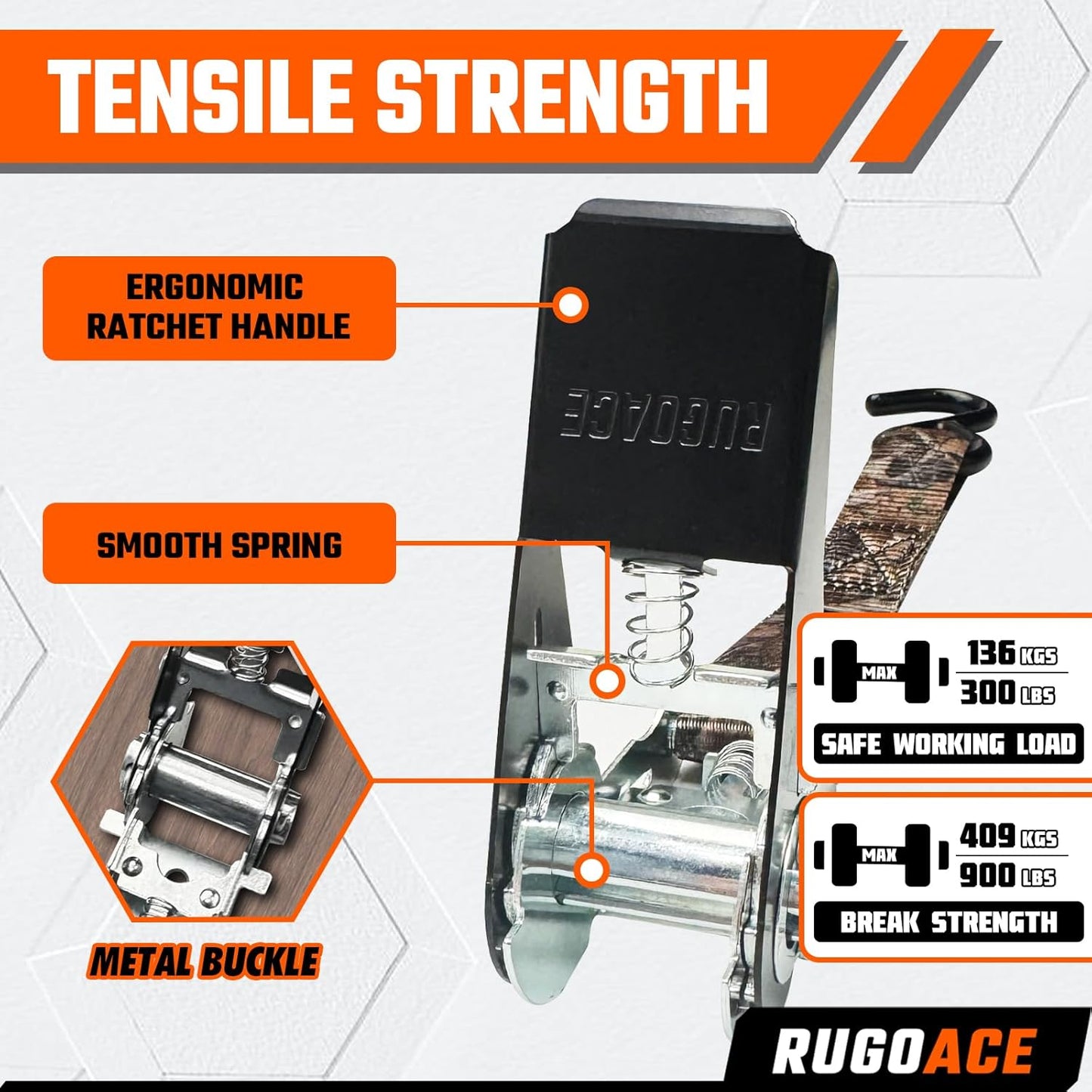 8 Correas Amarre Trinquete 1pulg x10ft Capacidad 300lb