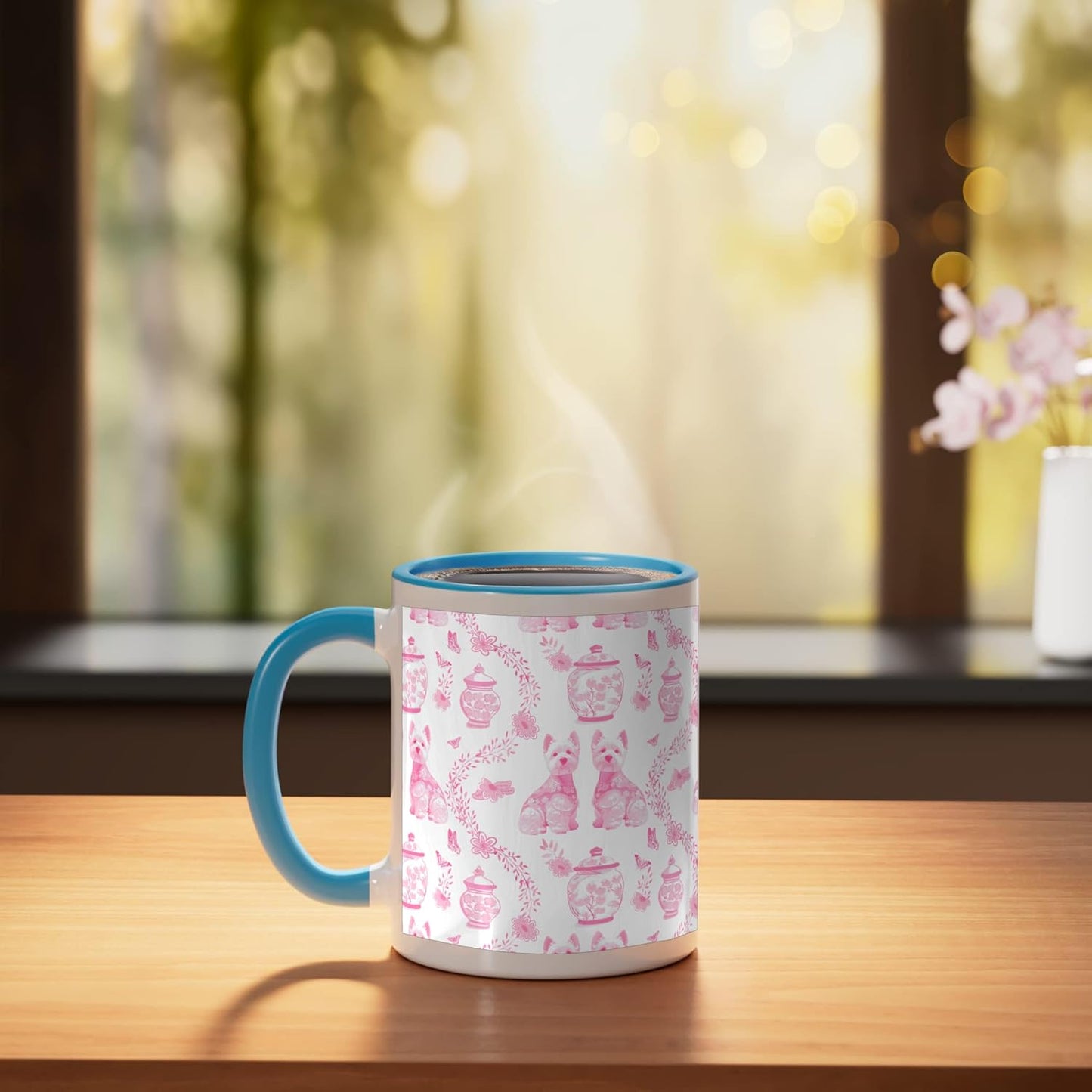 Taza cerámica Westie dog Preppy Pink y Blanco