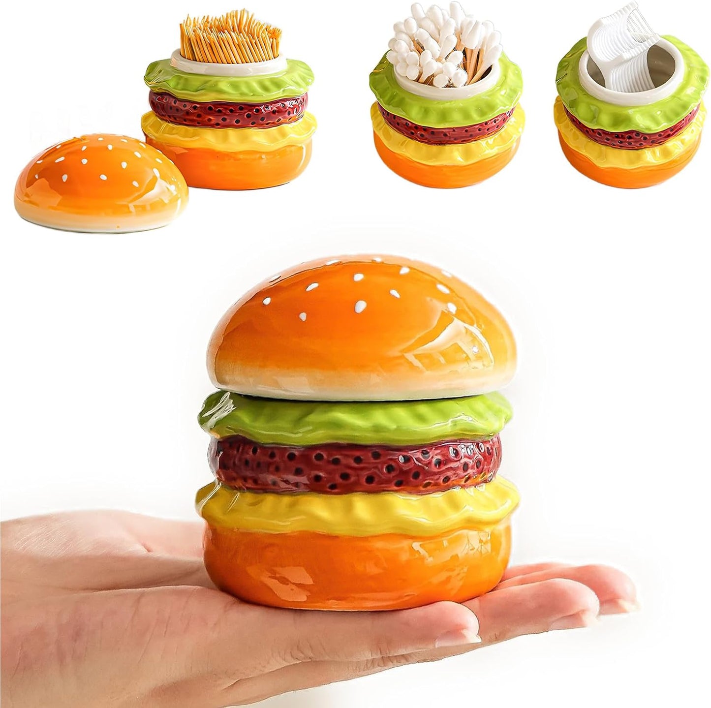 Soporte para palillos de dientes de hamburguesa con tapa de cerámica