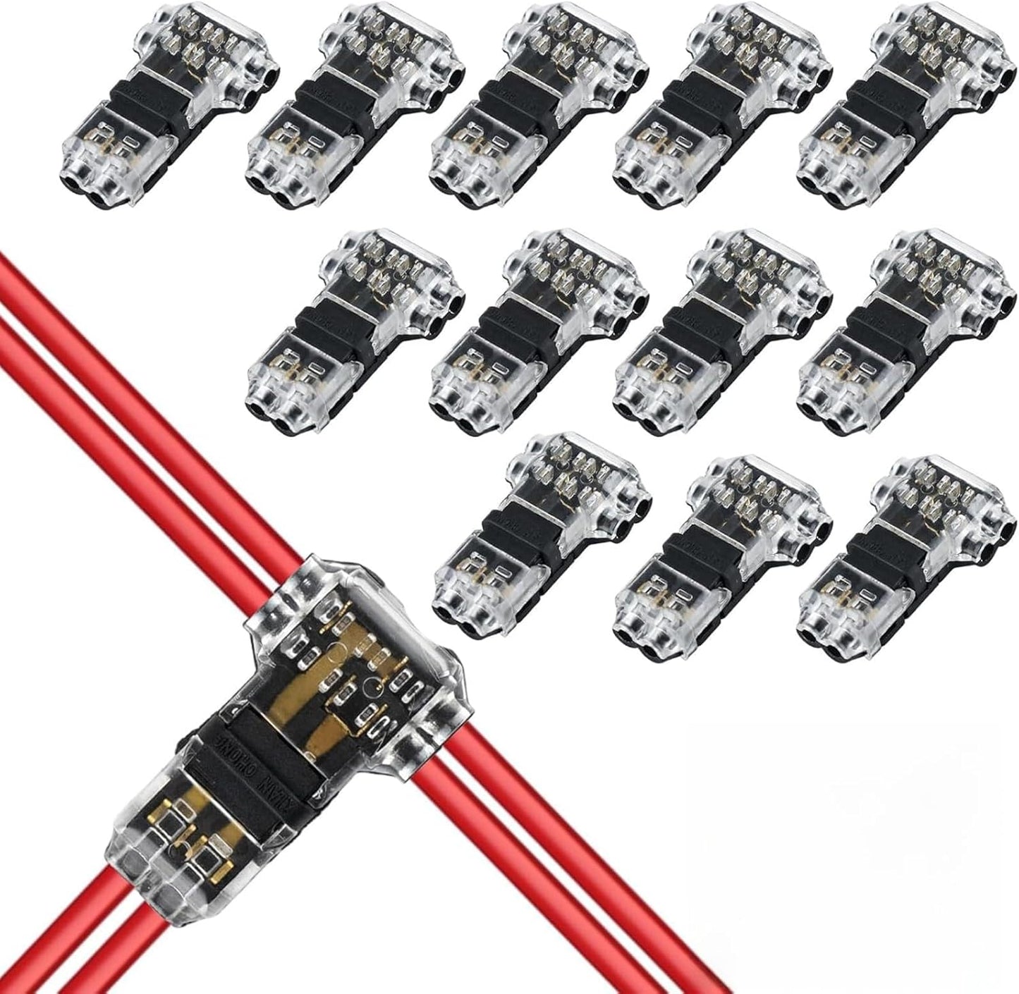 Conectores T 3 vías 2 pines 16-20 AWG conexión rápida 12 pzas