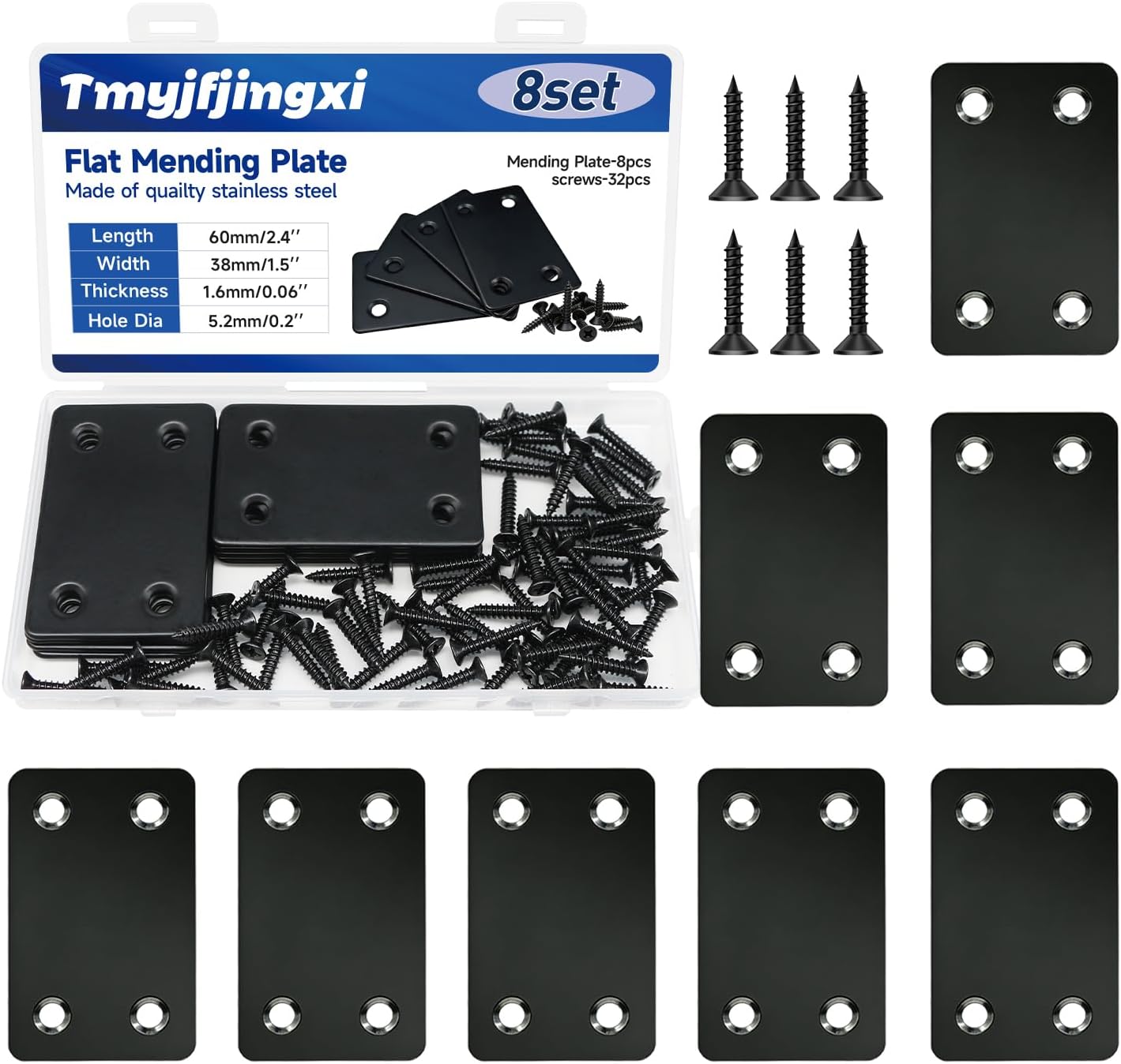 Soportes planos metal negro 2.4x1.5pulg para acero inox