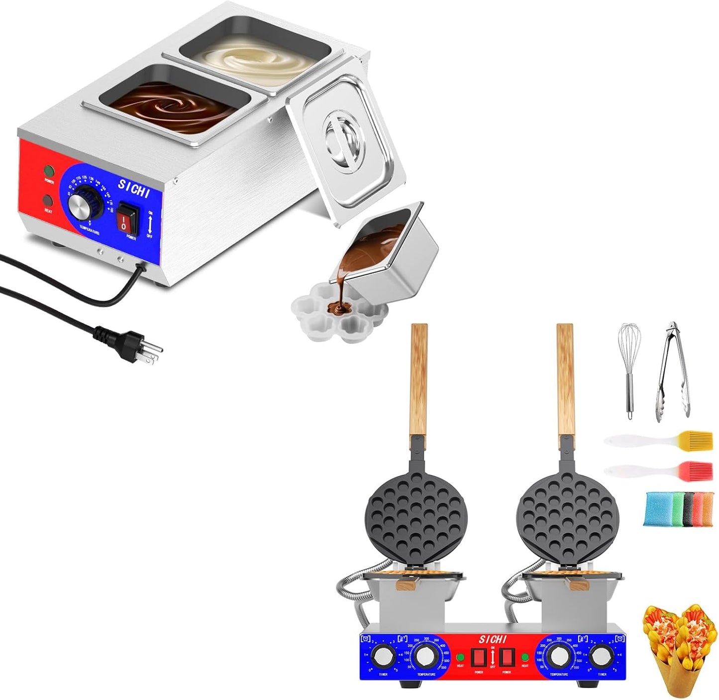 Máquina de gofres 2800W con templador chocolate 7.5L