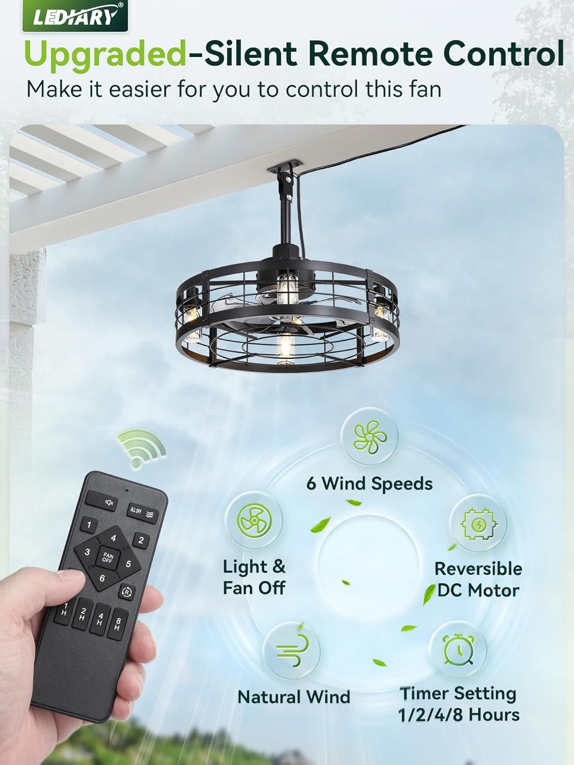 Ventilador techo exterior 22pulg con luz control remoto