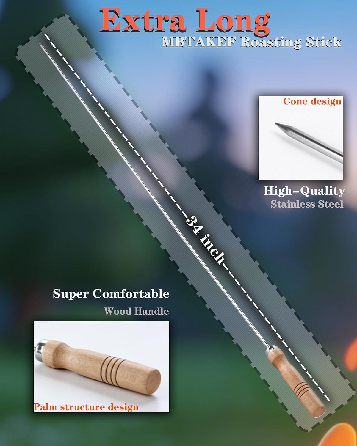 Varillas asar malvaviscos acero inox 34pulg madera