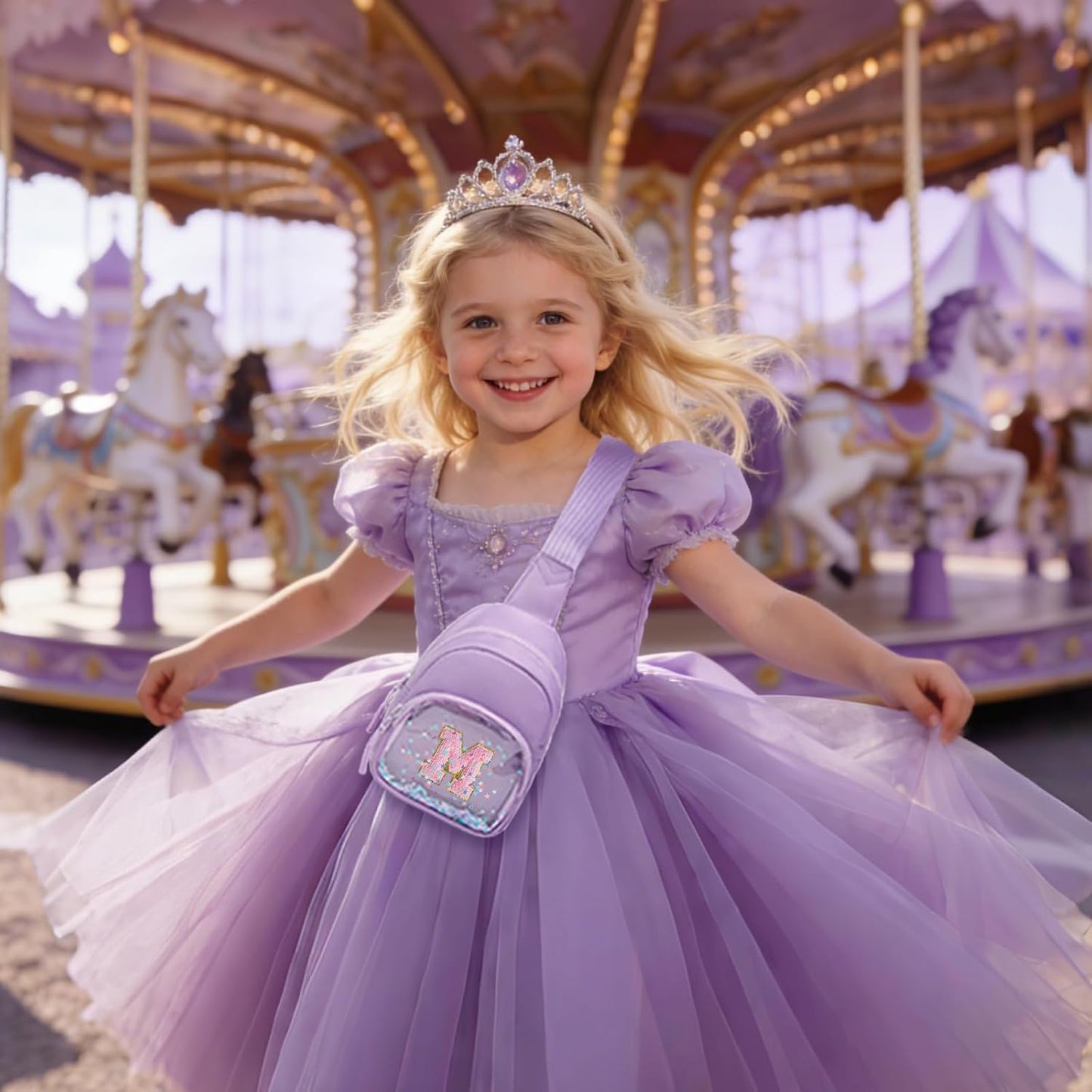 Bolsa cruzada personalizada para niña con iniciales Lavender