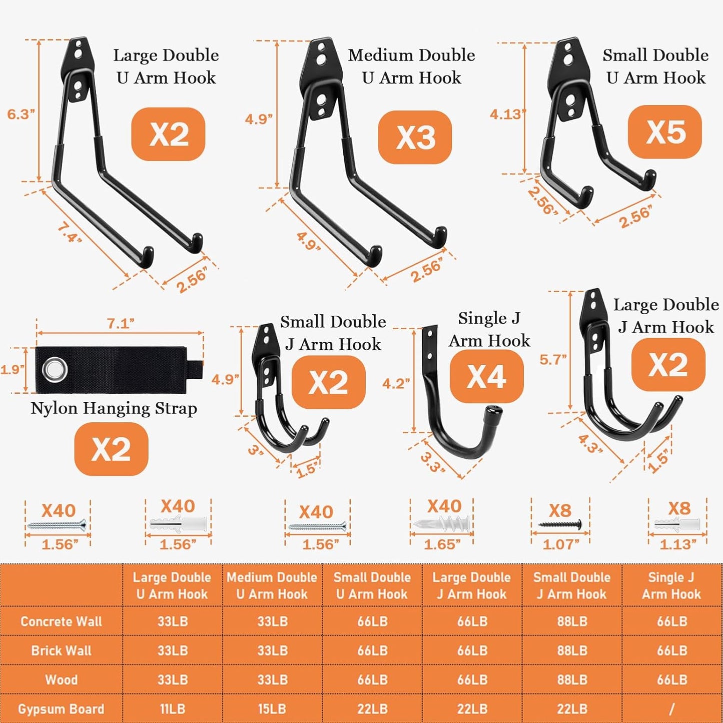 Pack 20 ganchos acero antideslizante para pared y herramientas