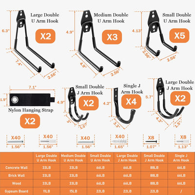 Pack 20 ganchos acero antideslizante para pared y herramientas