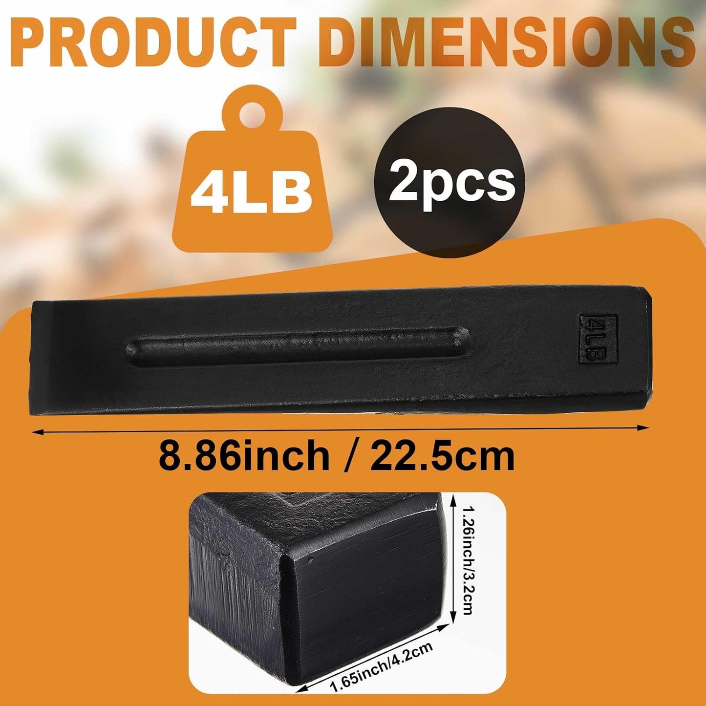 2 Pzas Cuña Manual Acero Forjado División Madera 4lb
