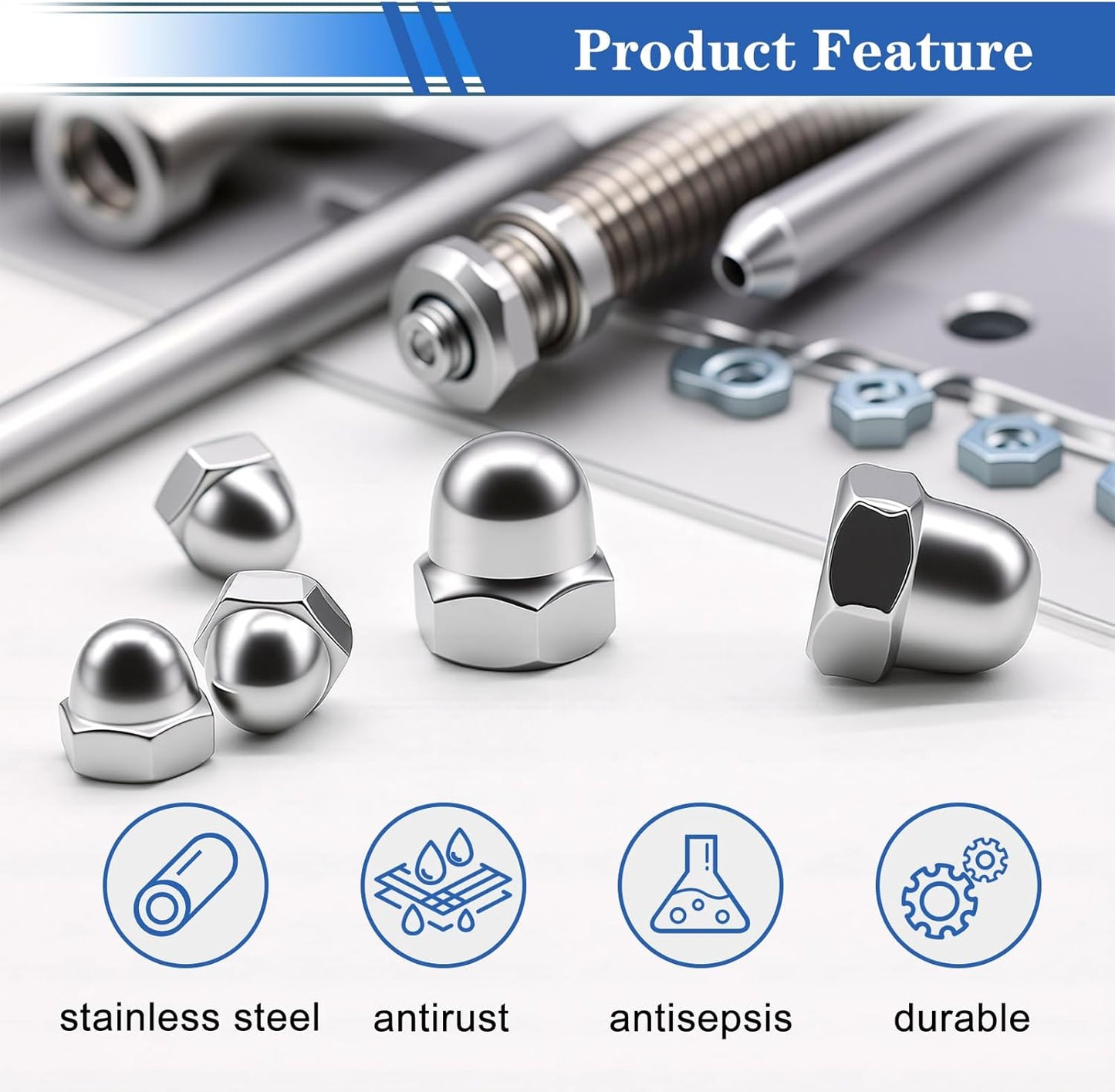 Kit 140 Tuercas Bellota Acero Inox 304 M3-M10 Tapas Protección