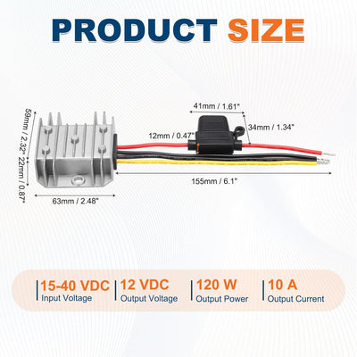 Convertidor CC 15-40V a 12V 10A 120W para coche