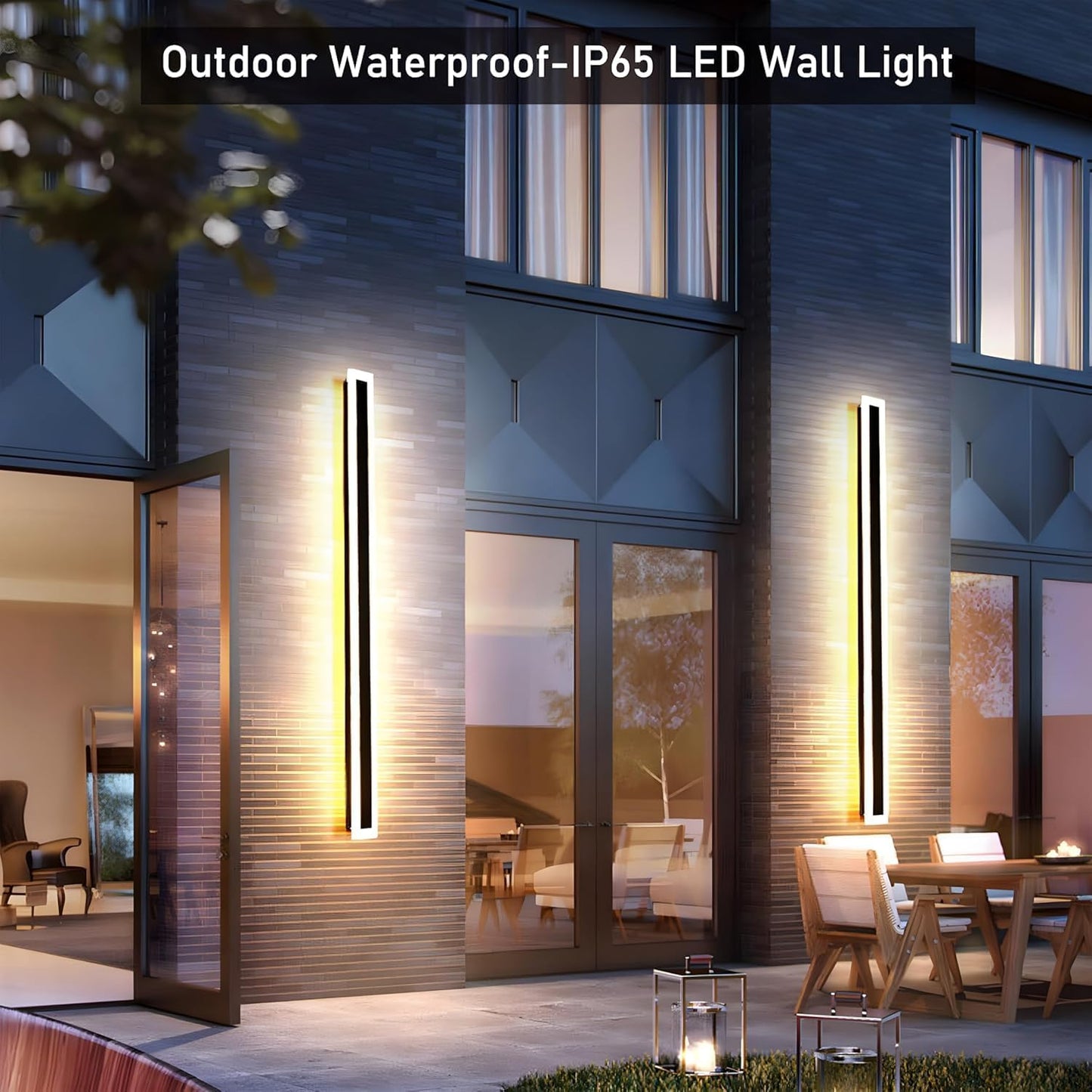 2 Lámparas pared LED 59pulg IP65 blanco cálido 110V acrílico