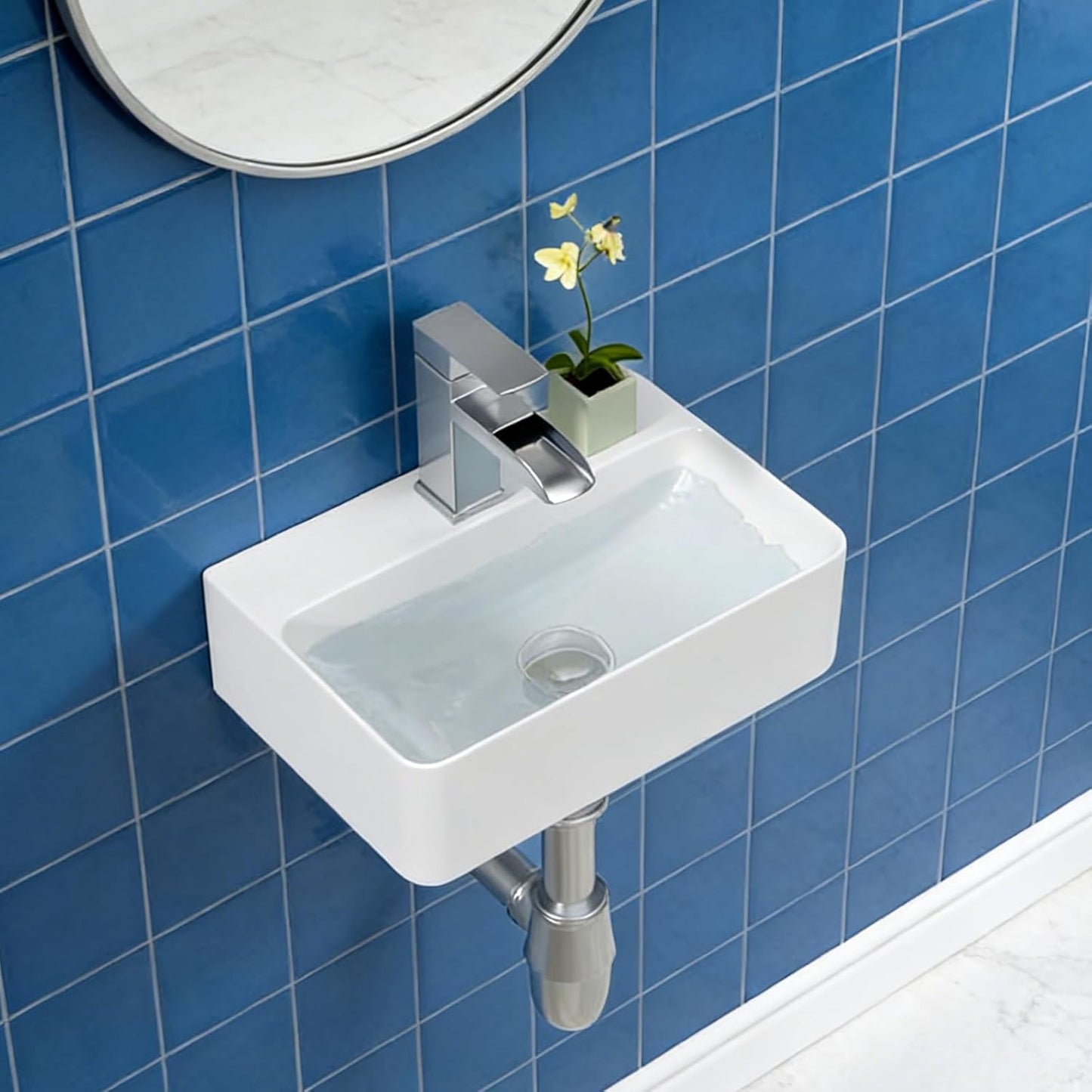 Fregadero baño esquina flotante cerámica blanca 14.5x10pulg