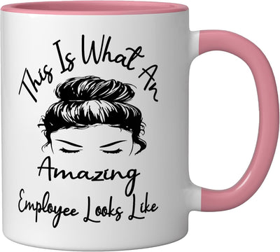 Taza de cerámica para compañero de trabajo divertido rosa/blanca
