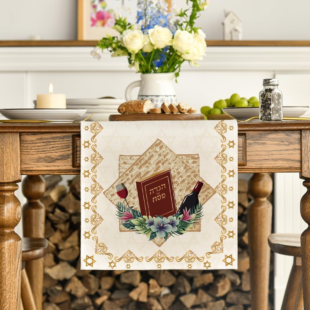 Camino mesa beige Star of David Pesach 13x72pulg