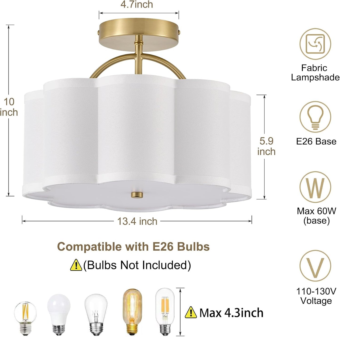 Lámpara techo dorada 13.5pulg 3 luces forma flor dormitorio