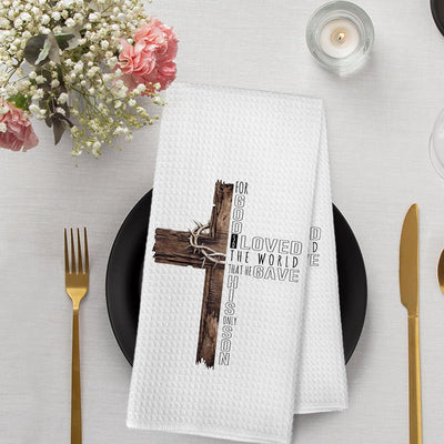 Toallas de cocina con cruz cristiana de Pascua God so Loved The World