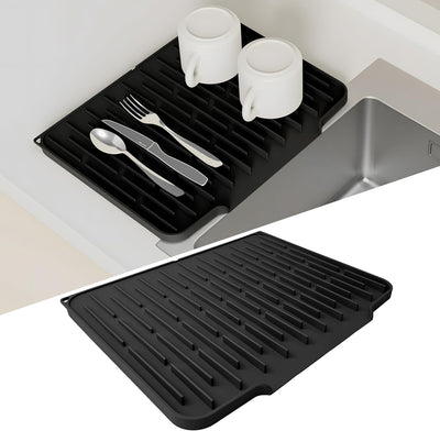 Tapete escurridor silicona grueso plegable negro 15.7x12.4