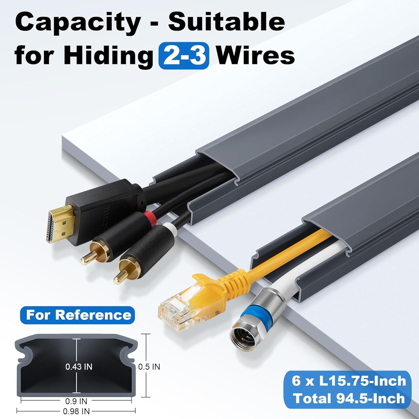 Kit canaleta cable pintable con cubiertas autoadhesivas 94.5pulg
